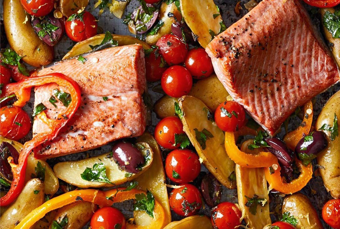 roasted fish and vegetables