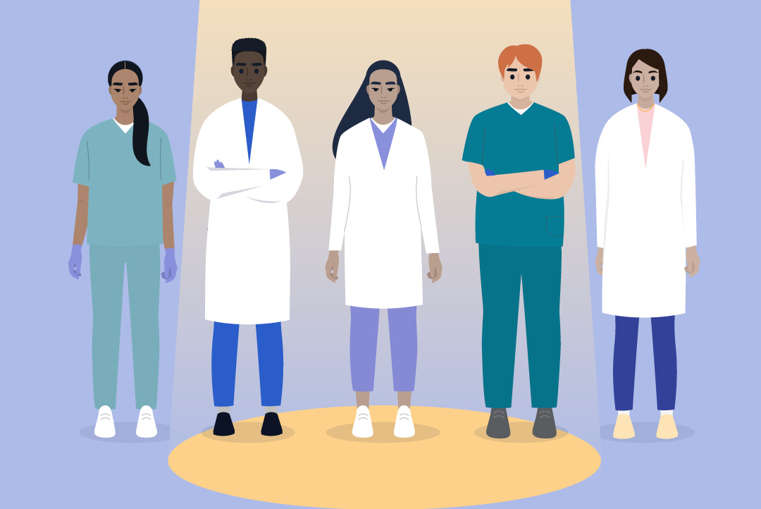 lineup of dentist with three in the spotlight