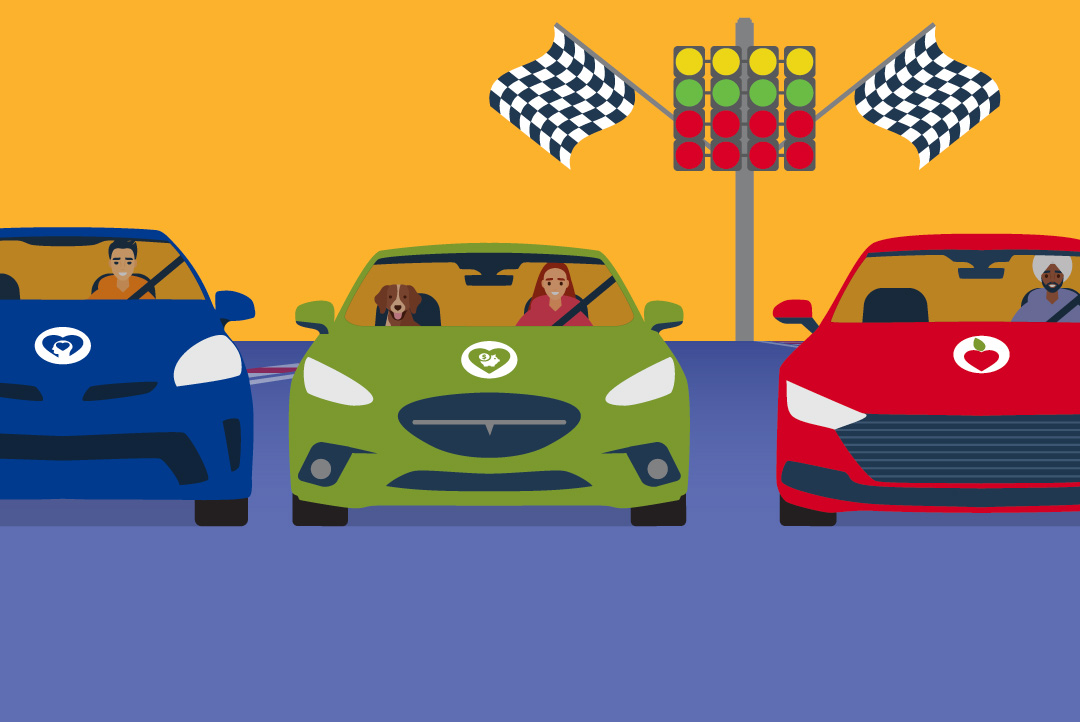 3 cars in line starting a race