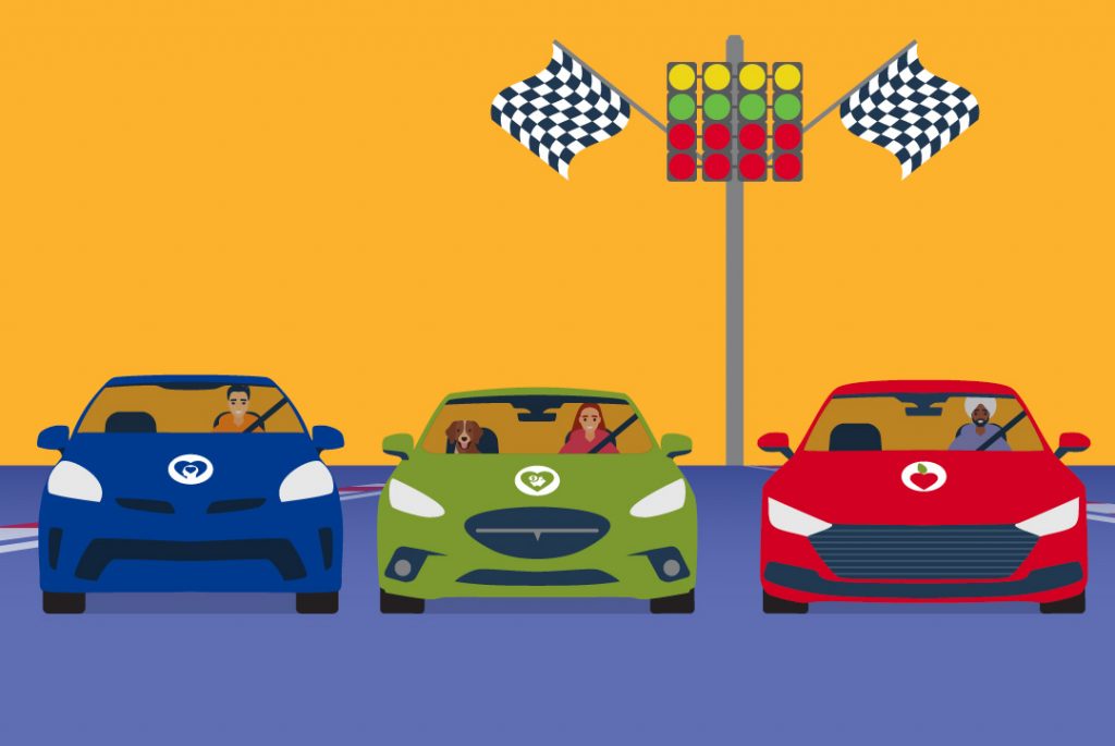 3 cars in line starting a race