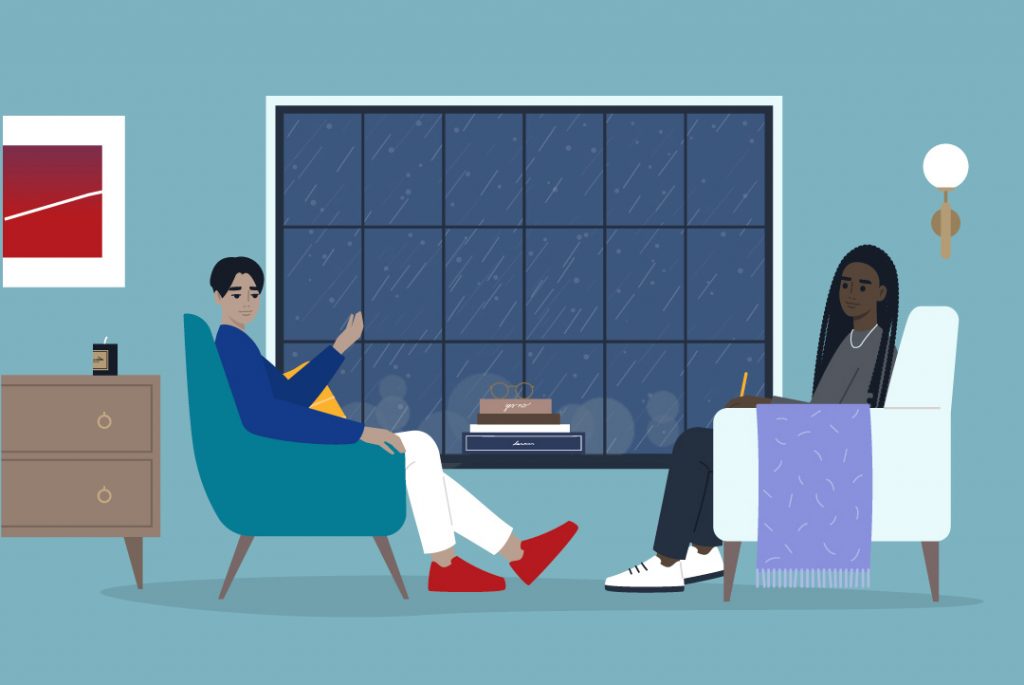 therapist talking with patient