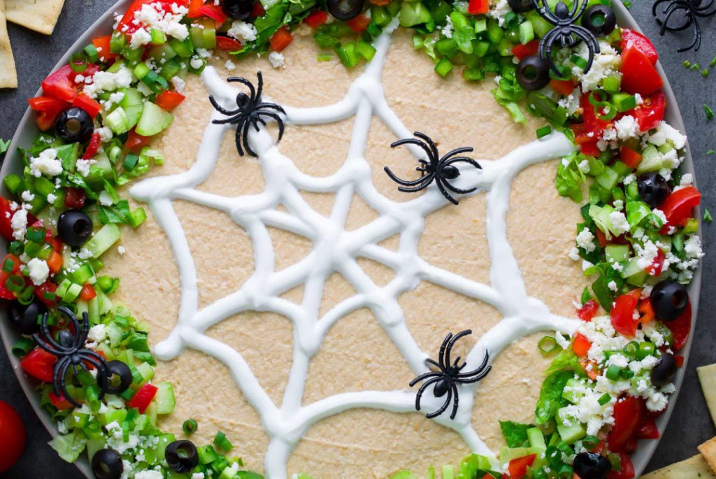 spider web halloween hummus plating suggestion