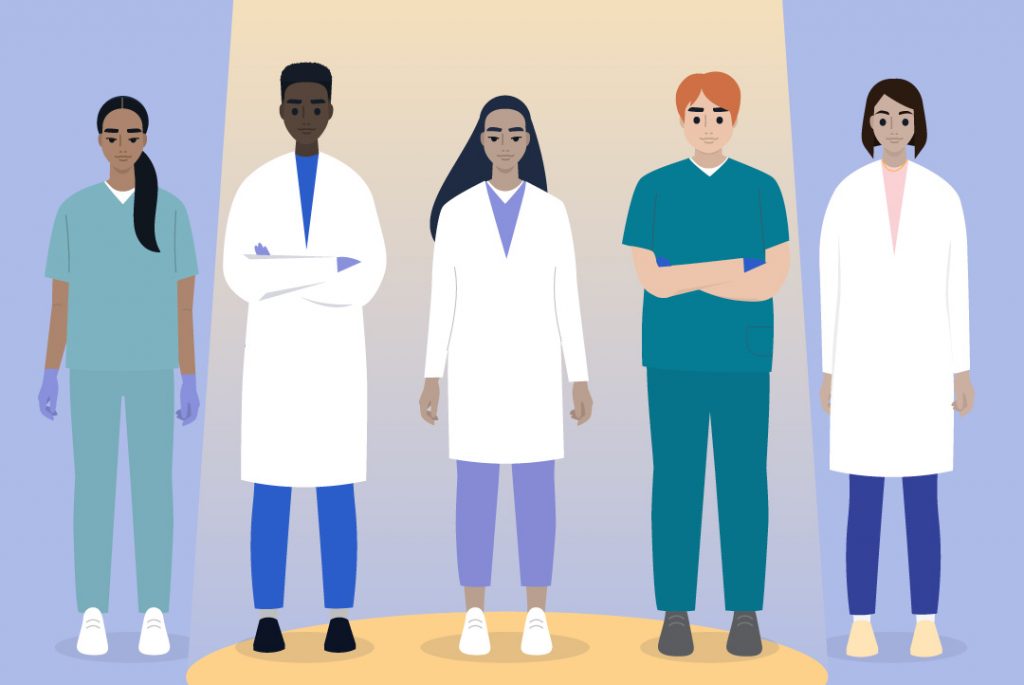 lineup of dentist with three in the spotlight