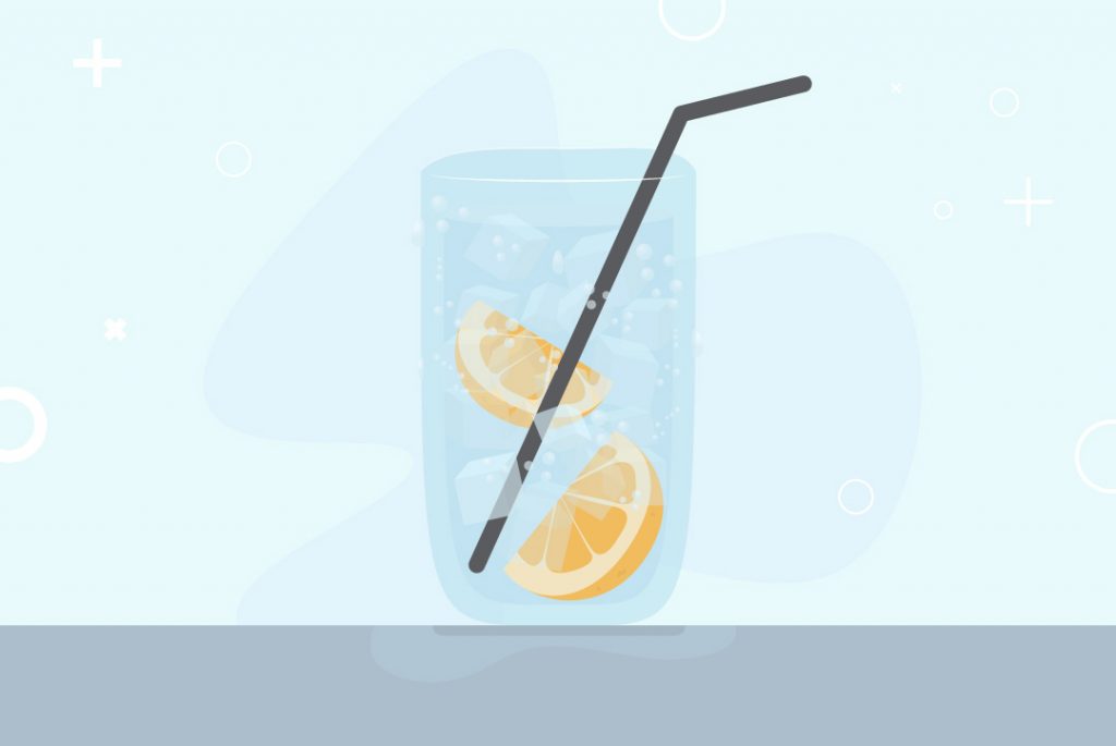 cool glass of water with lemon slices