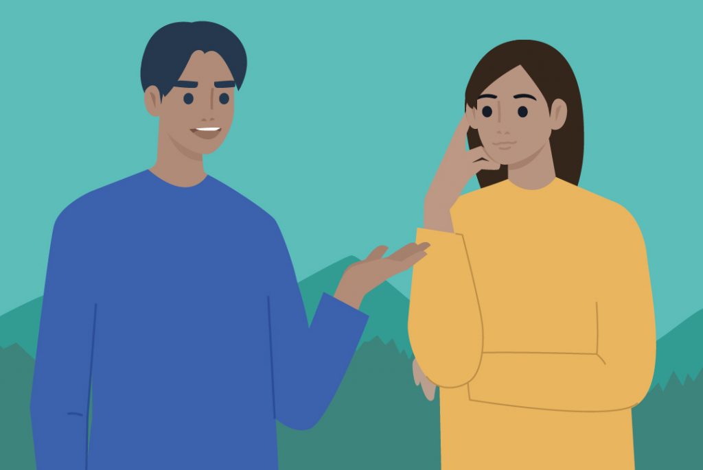 two people talking