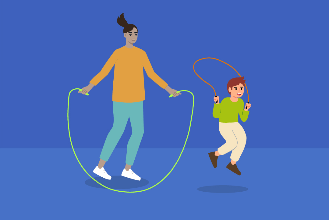 parent and child playing with jump rope