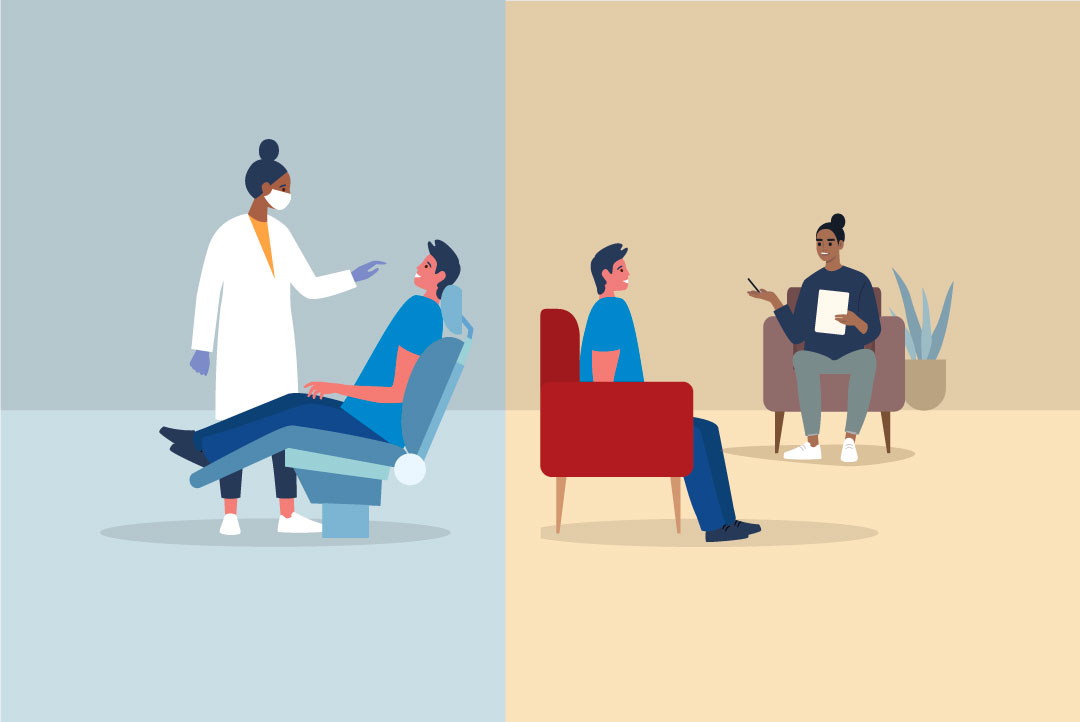 patient at dentist and at therapist