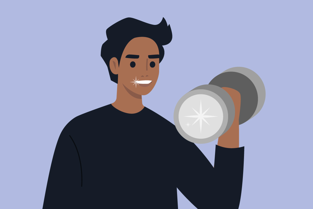 smiling person lifting weight