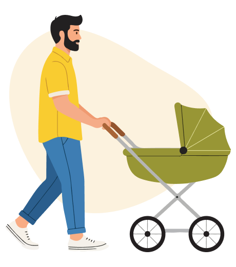 Parent walking with a child in a stroller